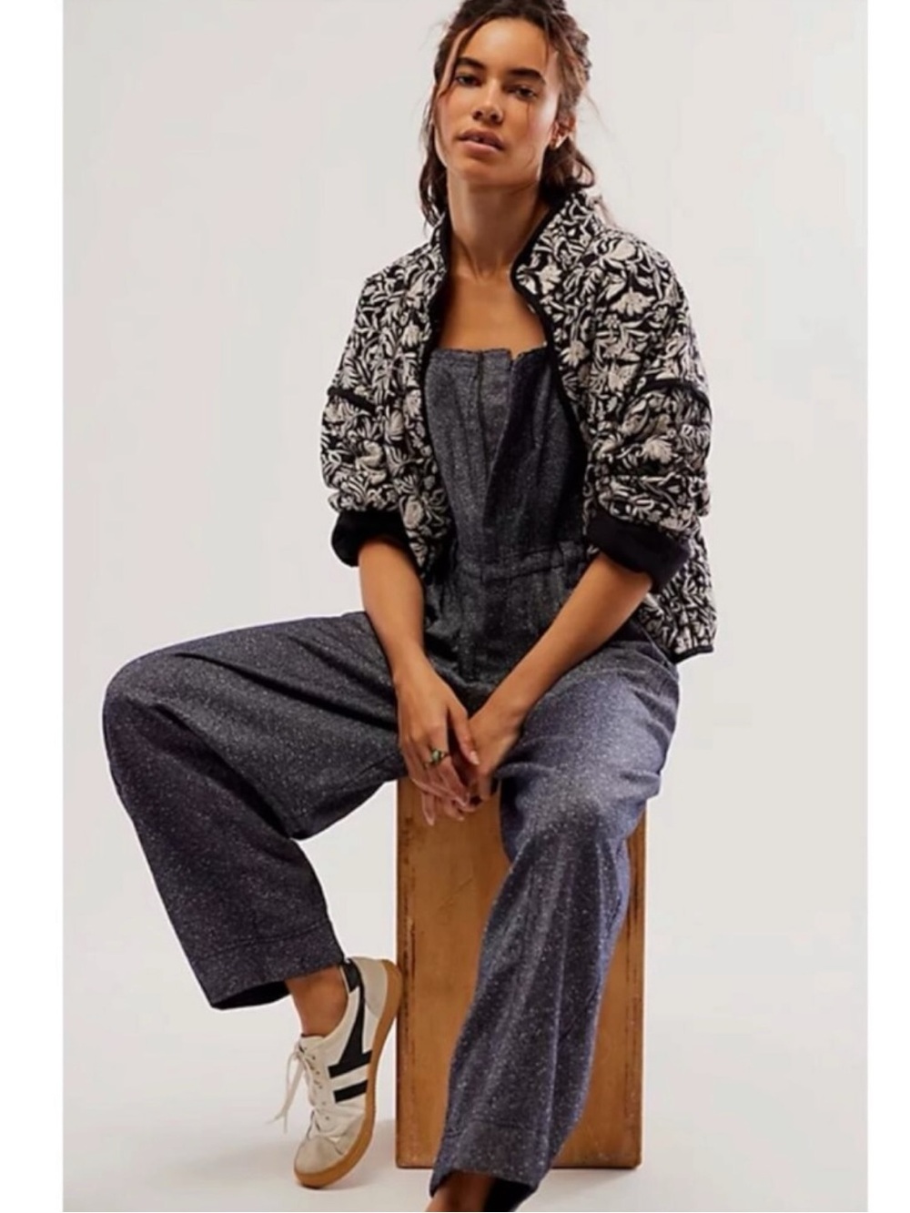 Free People Leonie Menswear Wool Barrel One Piece Jumpsuit Overalls Size Medium - Picture 3 of 14
